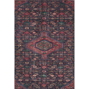 HomeRoots 9' X 12' Washable Floral Area Rug - Navy, Teal & Blush, UV Protected, Durable & Stain Resistant Design 691799