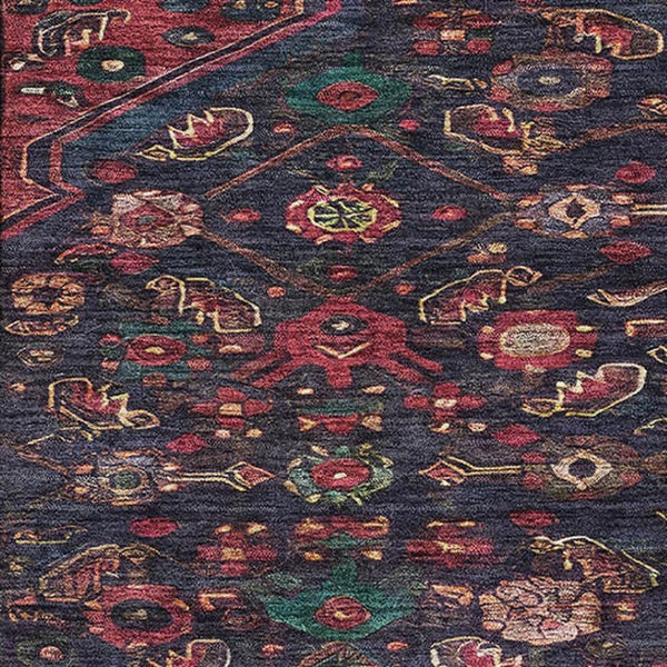 HomeRoots 9' X 12' Washable Floral Area Rug - Navy, Teal & Blush, UV Protected, Durable & Stain Resistant Design 691799