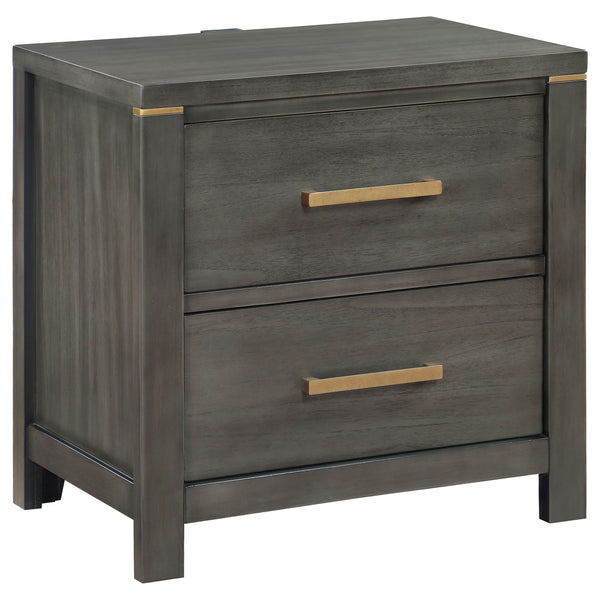 English Elm Herndon Grey 2-Drawer Nightstand with USB Port, Brass Accents & Wood Grain Finish for Modern Bedrooms B062P299925