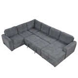 English Elm 107.5" U-Shaped Sofa Sectional Sofa Pull-Out Sofa Bed With A Storage Chaise Lounge, Charging Devices For Living Room, Gray