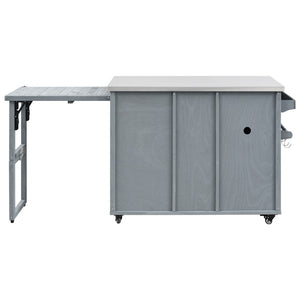 English Elm K&k Outdoor Rolling Kitchen Island Fir Wood Stainless Steel Top with Foldable Prep Station Grey+Blue N707P370276G