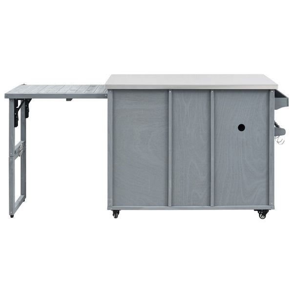 English Elm K&k Outdoor Rolling Kitchen Island Fir Wood Stainless Steel Top with Foldable Prep Station Grey+Blue N707P370276G