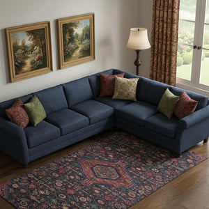 HomeRoots 10' X 14' Navy Blue Teal Blush Floral Washable Area Rug - Durable, Stylish & UV Protected for Homes 691800