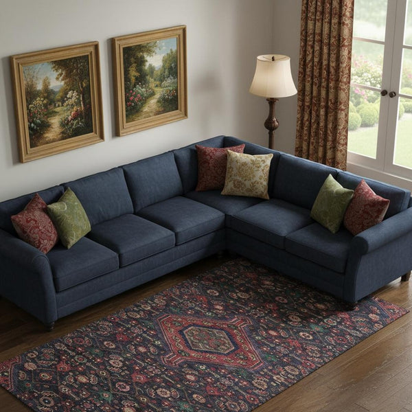 HomeRoots 10' X 14' Navy Blue Teal Blush Floral Washable Area Rug - Durable, Stylish & UV Protected for Homes 691800