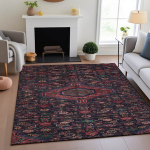 HomeRoots 10' X 14' Navy Blue Teal Blush Floral Washable Area Rug - Durable, Stylish & UV Protected for Homes 691800