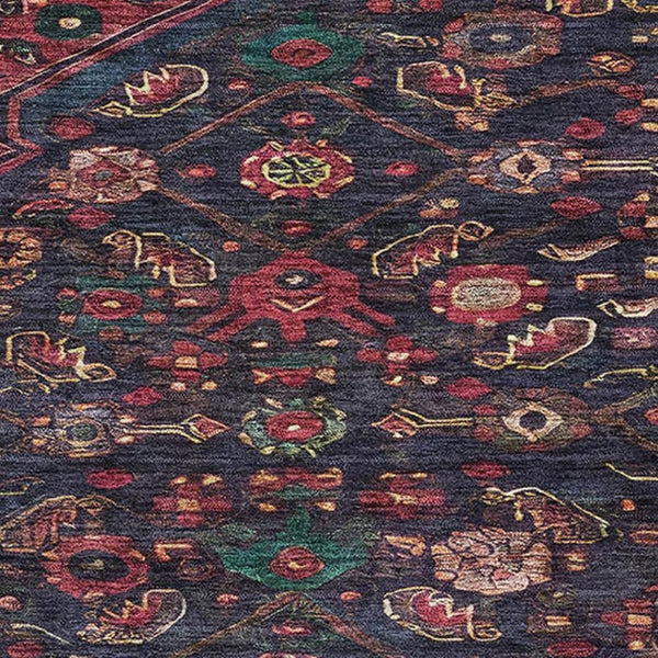 HomeRoots 10' X 14' Navy Blue Teal Blush Floral Washable Area Rug - Durable, Stylish & UV Protected for Homes 691800