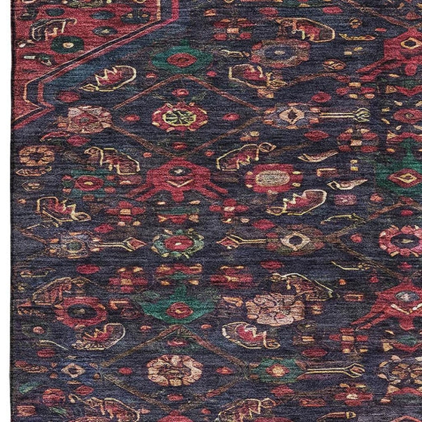 HomeRoots 10' X 14' Navy Blue Teal Blush Floral Washable Area Rug - Durable, Stylish & UV Protected for Homes 691800