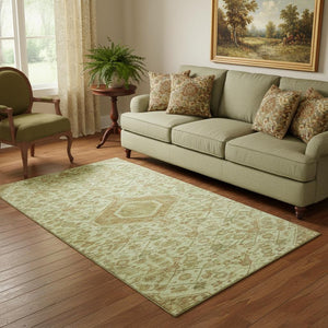 HomeRoots 5' X 8' Floral Area Rug in Sage and Salmon - Washable, UV-Protected, Durable for Family Spaces! 691802