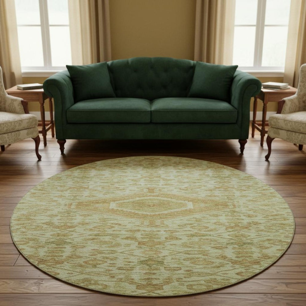 HomeRoots 8' X 8' Sage and Salmon Floral Area Rug - Washable, UV-Protected, Stain-Resistant for Stylish Comfort 691803