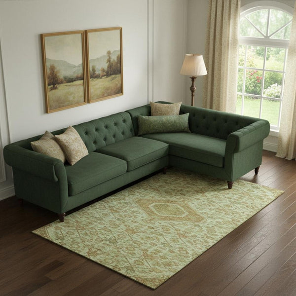 HomeRoots 9' X 12' Sage & Salmon Floral Area Rug - Washable, UV Protected, Stain Resistant for Busy Homes 691805