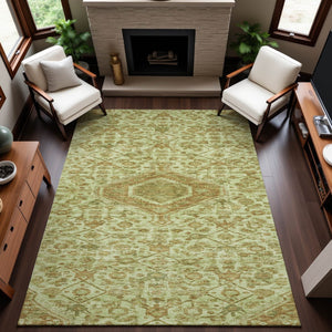 HomeRoots 9' X 12' Sage & Salmon Floral Area Rug - Washable, UV Protected, Stain Resistant for Busy Homes 691805