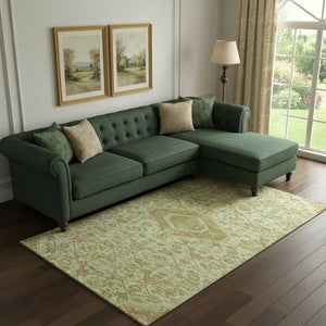 HomeRoots 10' Floral Area Rug in Sage & Salmon - Washable, UV Protected, Durable & Stain-Resistant Design 691806