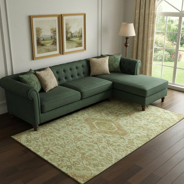 HomeRoots 10' Floral Area Rug in Sage & Salmon - Washable, UV Protected, Durable & Stain-Resistant Design 691806