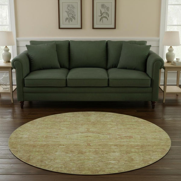 HomeRoots 8' Round Floral Washable Rug - Terra Cotta & Artichoke Green with UV Protection & Non-Slip Backing 691809