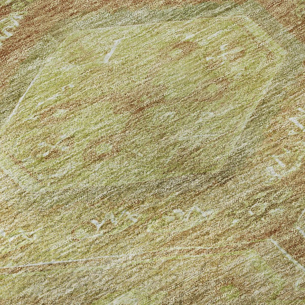 HomeRoots 8' Round Floral Washable Rug - Terra Cotta & Artichoke Green with UV Protection & Non-Slip Backing 691809