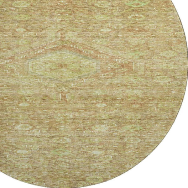 HomeRoots 8' Round Floral Washable Rug - Terra Cotta & Artichoke Green with UV Protection & Non-Slip Backing 691809