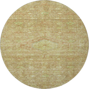 HomeRoots 8' Round Floral Washable Rug - Terra Cotta & Artichoke Green with UV Protection & Non-Slip Backing 691809
