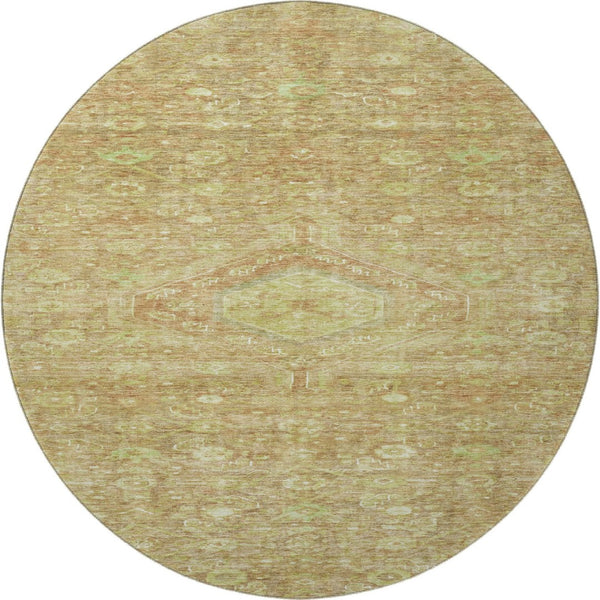HomeRoots 8' Round Floral Washable Rug - Terra Cotta & Artichoke Green with UV Protection & Non-Slip Backing 691809