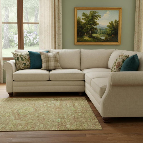 HomeRoots 8' Traditional Floral Washable Area Rug in Terra Cotta & Artichoke Green with UV Protection, Non-Slip 691810