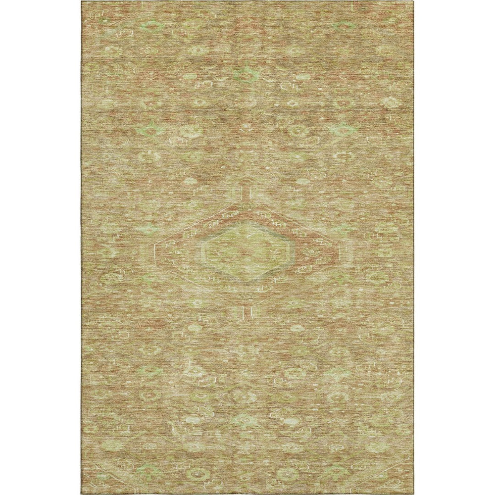 HomeRoots 8' Traditional Floral Washable Area Rug in Terra Cotta & Artichoke Green with UV Protection, Non-Slip 691810