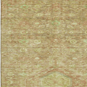 HomeRoots 8' Traditional Floral Washable Area Rug in Terra Cotta & Artichoke Green with UV Protection, Non-Slip 691810