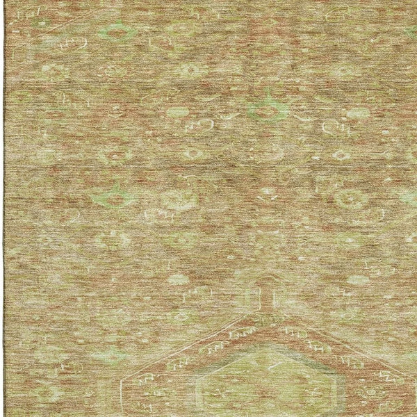 HomeRoots 8' Traditional Floral Washable Area Rug in Terra Cotta & Artichoke Green with UV Protection, Non-Slip 691810