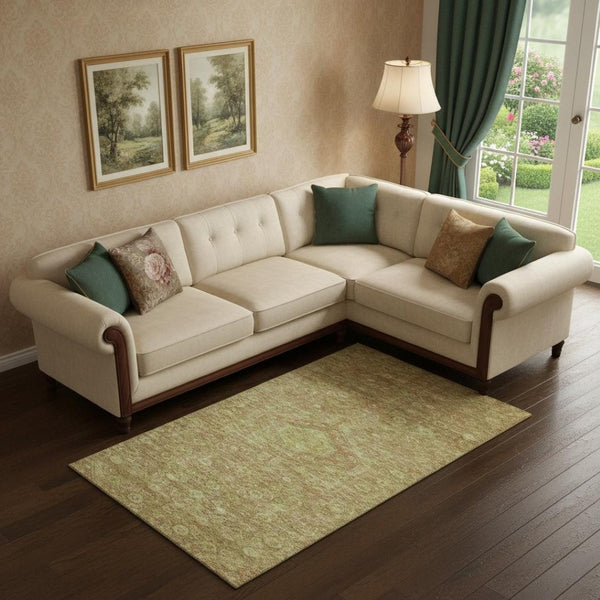 HomeRoots 9' X 12' Floral Area Rug in Terra Cotta & Artichoke Green - UV Protection, Stain-Resistant & Durable 691811