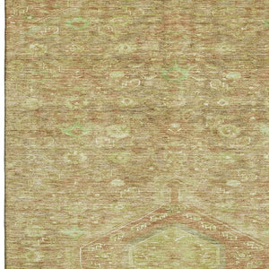 HomeRoots 9' X 12' Floral Area Rug in Terra Cotta & Artichoke Green - UV Protection, Stain-Resistant & Durable 691811