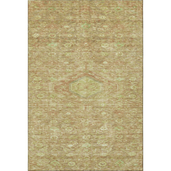 HomeRoots 9' X 12' Floral Area Rug in Terra Cotta & Artichoke Green - UV Protection, Stain-Resistant & Durable 691811