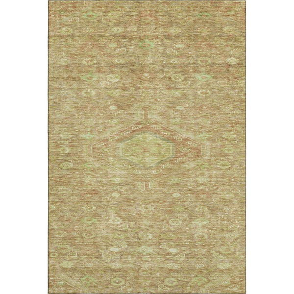 HomeRoots 10' X 14' Washable Floral Area Rug in Terra Cotta & Artichoke Green - UV Protected, Durable Design 691812