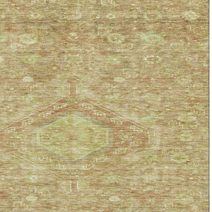 HomeRoots 10' X 14' Washable Floral Area Rug in Terra Cotta & Artichoke Green - UV Protected, Durable Design 691812