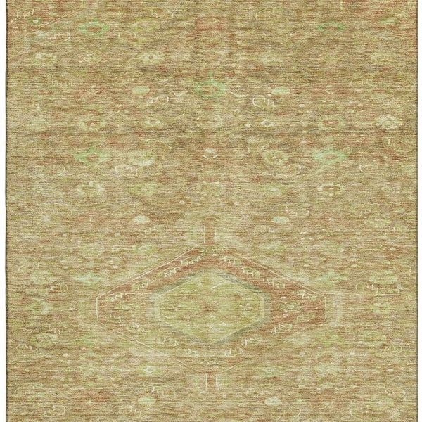 HomeRoots 10' X 14' Washable Floral Area Rug in Terra Cotta & Artichoke Green - UV Protected, Durable Design 691812