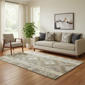 HomeRoots 5' X 8' Modern Beige Gray Ivory Geometric Area Rug - Washable, Stain Resistant & UV Protected Design 691814