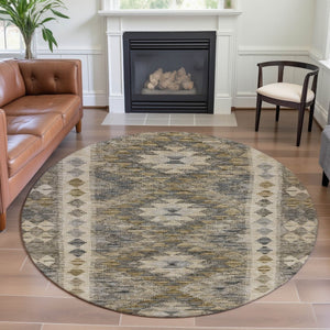 HomeRoots 8' X 8' Beige Gray Ivory Round Washable Rug with UV Protection - Durable & Stylish for Modern Homes 691815