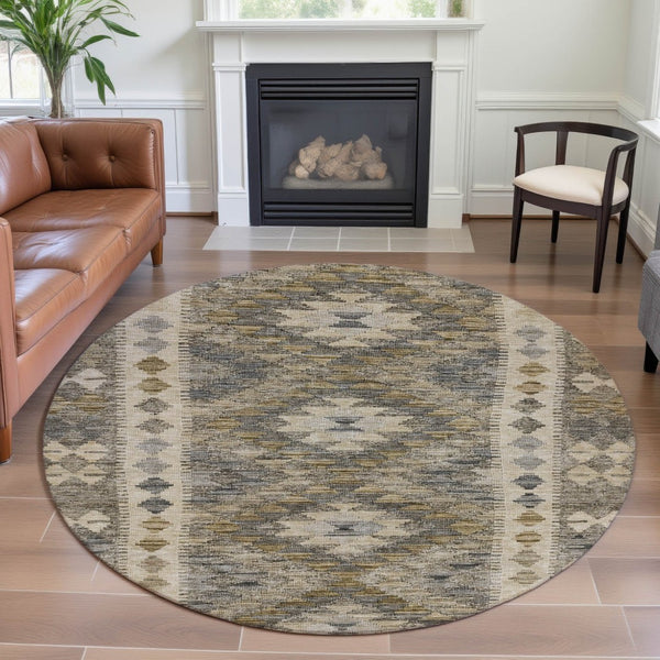 HomeRoots 8' X 8' Beige Gray Ivory Round Washable Rug with UV Protection - Durable & Stylish for Modern Homes 691815