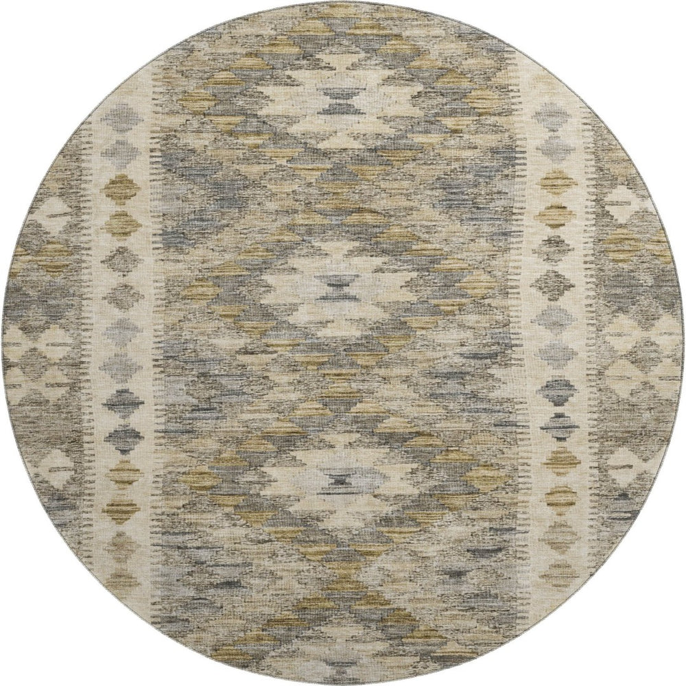 HomeRoots 8' X 8' Beige Gray Ivory Round Washable Rug with UV Protection - Durable & Stylish for Modern Homes 691815