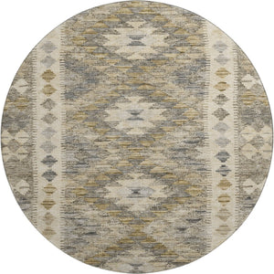 HomeRoots 8' X 8' Beige Gray Ivory Round Washable Rug with UV Protection - Durable & Stylish for Modern Homes 691815