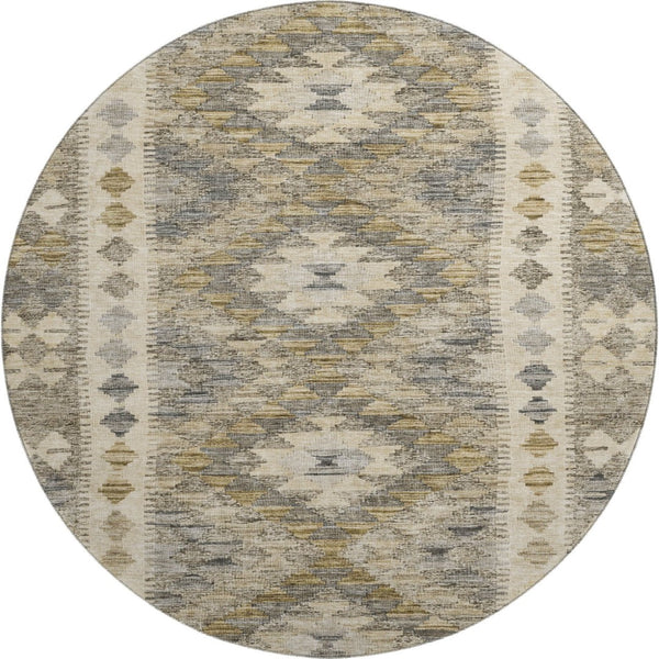HomeRoots 8' X 8' Beige Gray Ivory Round Washable Rug with UV Protection - Durable & Stylish for Modern Homes 691815