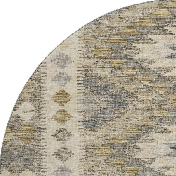 HomeRoots 8' X 8' Beige Gray Ivory Round Washable Rug with UV Protection - Durable & Stylish for Modern Homes 691815