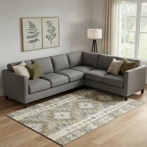 HomeRoots 9' X 12' Washable Beige Gray Ivory Geometric Area Rug - Durable, UV-Protected, Family-Friendly Design 691817