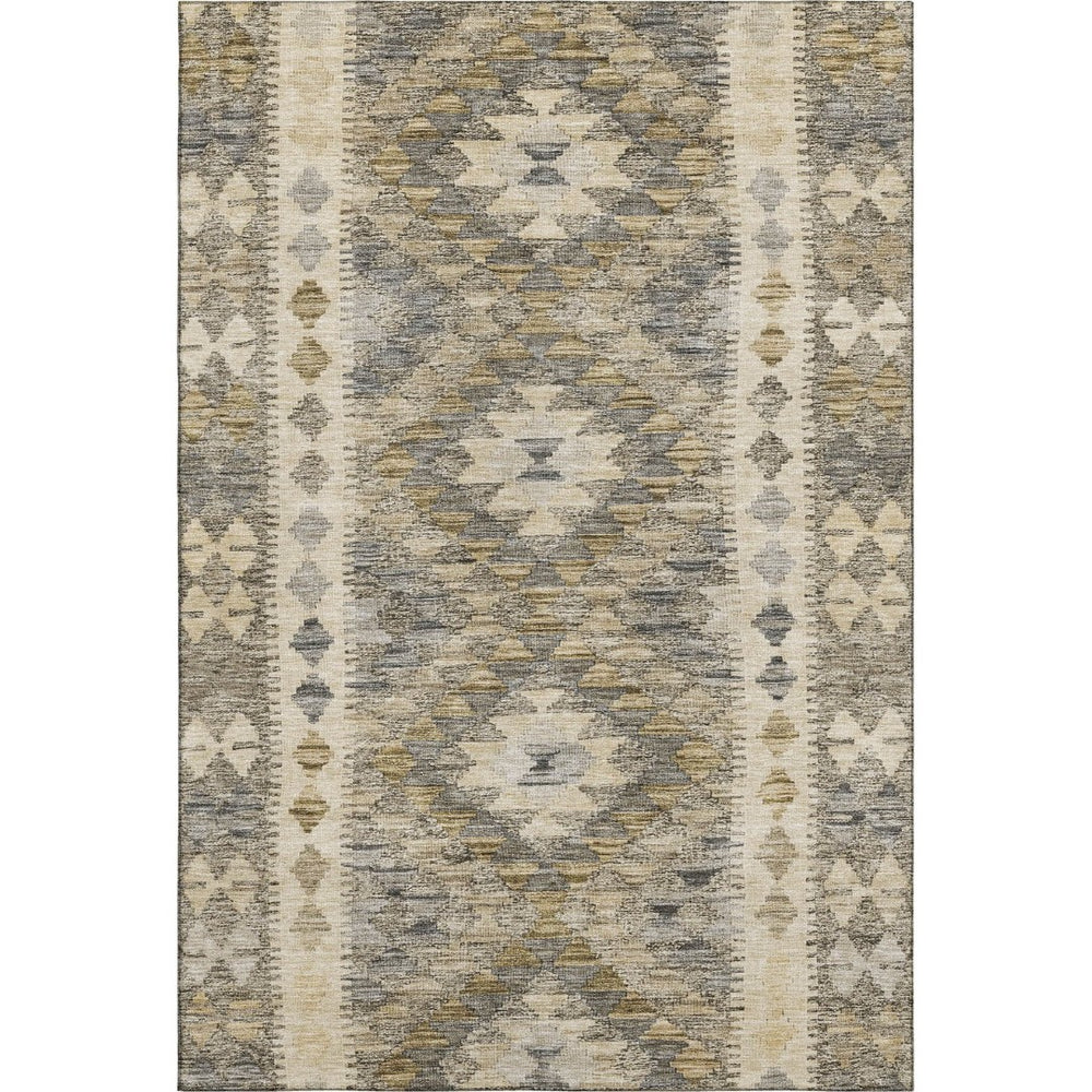 HomeRoots 9' X 12' Washable Beige Gray Ivory Geometric Area Rug - Durable, UV-Protected, Family-Friendly Design 691817