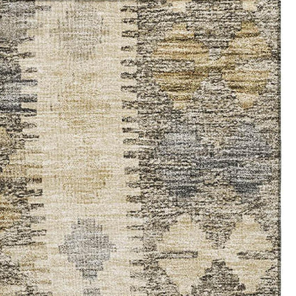 HomeRoots 9' X 12' Washable Beige Gray Ivory Geometric Area Rug - Durable, UV-Protected, Family-Friendly Design 691817