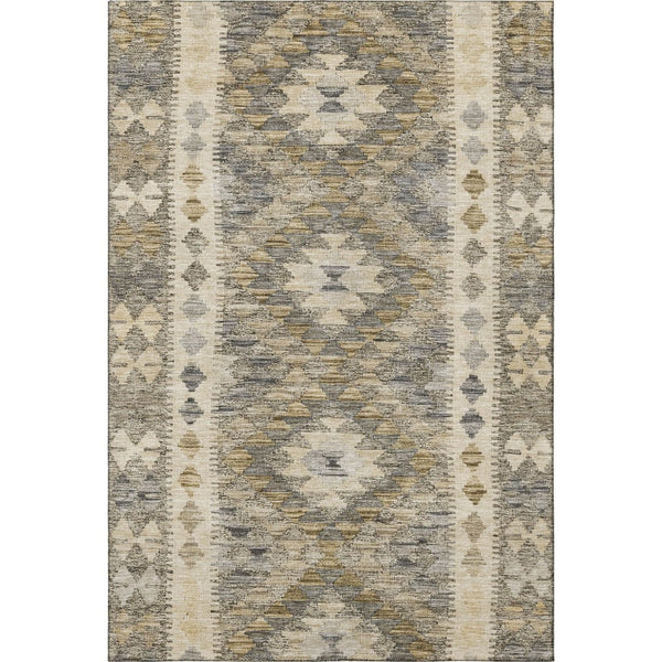 HomeRoots 9' X 12' Washable Beige Gray Ivory Geometric Area Rug - Durable, UV-Protected, Family-Friendly Design 691817