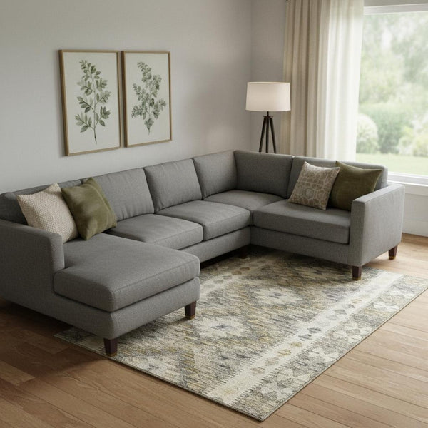 HomeRoots 10' X 14' Modern Geometric Washable Area Rug with UV Protection - Durable, Stylish, Family-Friendly Design 691818