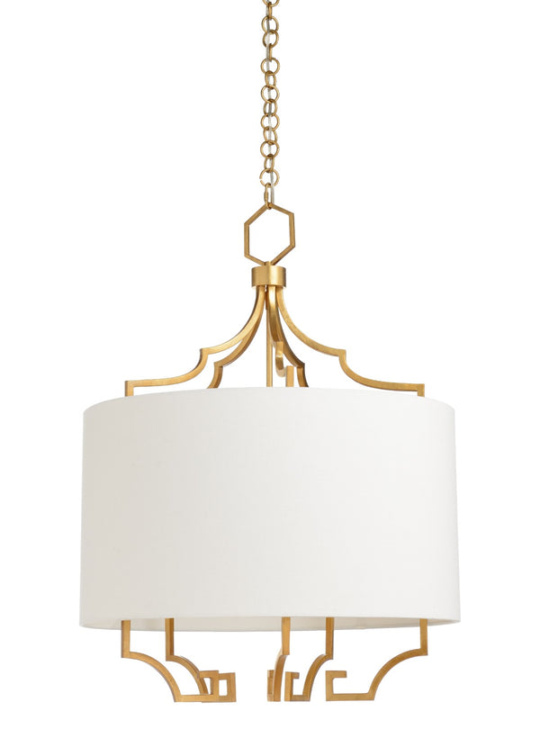 Chelsea House Chiara Off-White Linen Chandelier In Antique Gold Leaf — Transitional 26" Fixture, Soft Ambient Glow 69182