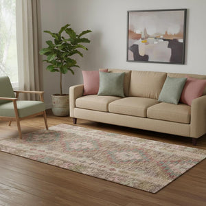 HomeRoots 5' X 8' Vibrant Brown Pink Teal Geometric Area Rug - Washable, Stain Resistant, UV Protected Design 691820