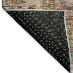 HomeRoots 8' X 8' Round Rug in Brown, Pink & Teal – Geometric Design with UV Protection & Washable Durability 691821