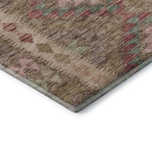 HomeRoots 8' X 8' Round Rug in Brown, Pink & Teal – Geometric Design with UV Protection & Washable Durability 691821
