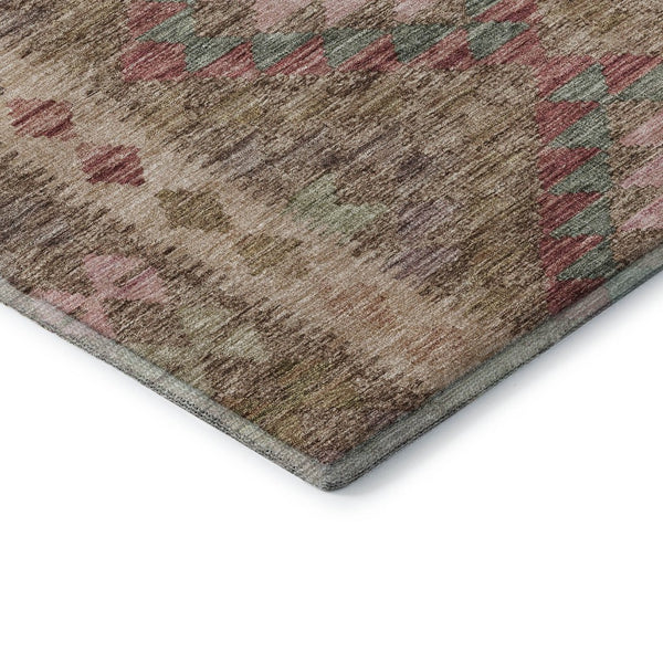 HomeRoots 8' X 8' Round Rug in Brown, Pink & Teal – Geometric Design with UV Protection & Washable Durability 691821
