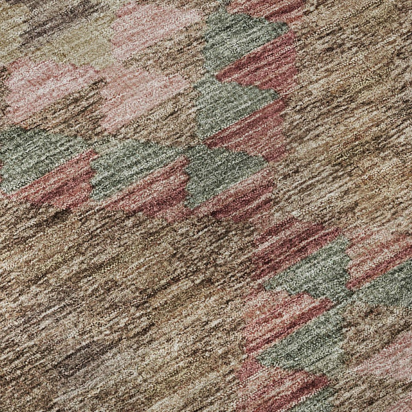 HomeRoots 8' X 8' Round Rug in Brown, Pink & Teal – Geometric Design with UV Protection & Washable Durability 691821